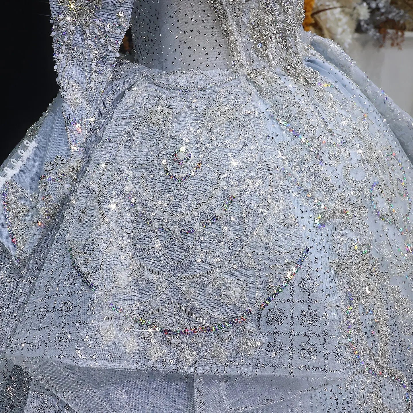 Luxury Blue Sequin Embroidery Ball Gown Wedding Dress SW607