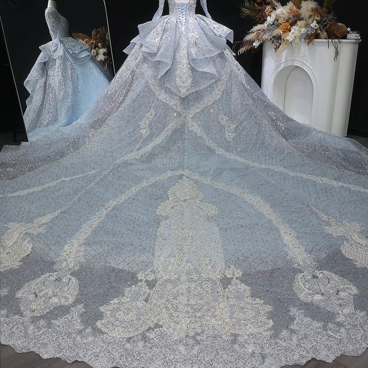 Luxury Blue Sequin Embroidery Ball Gown Wedding Dress SW607