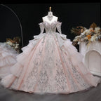 Luxury Embroidery Puff Sleeve Ball Gown Wedding Dress SW608