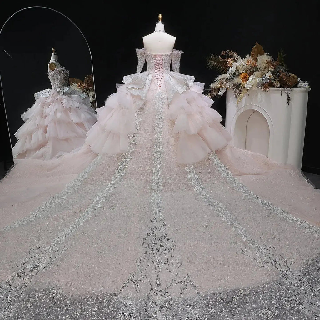 Luxury Embroidery Puff Sleeve Ball Gown Wedding Dress SW608