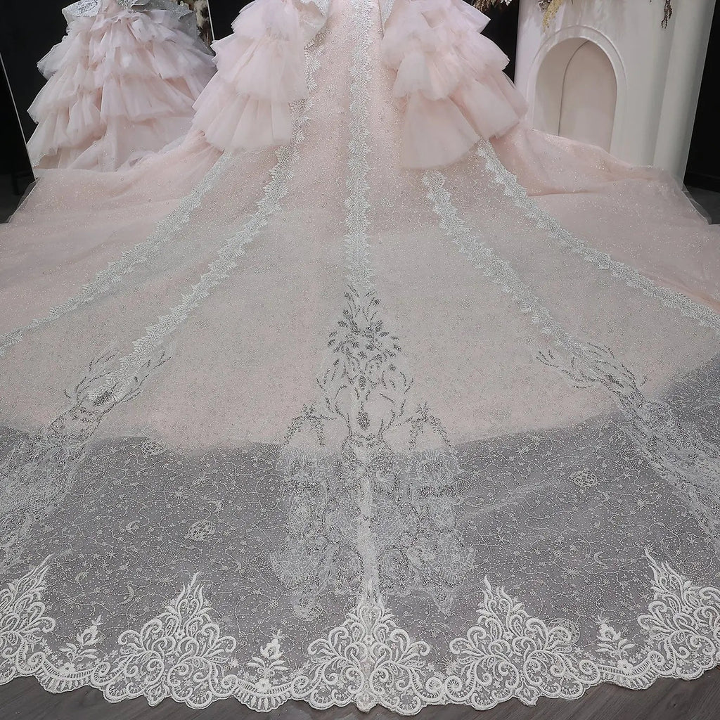 Luxury Embroidery Puff Sleeve Ball Gown Wedding Dress SW608