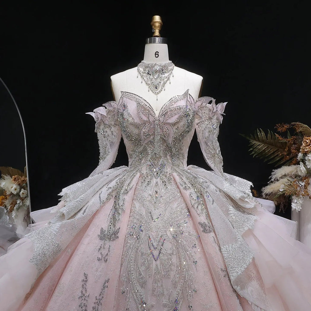 Luxury Embroidery Puff Sleeve Ball Gown Wedding Dress SW608