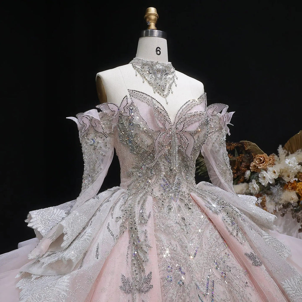 Luxury Embroidery Puff Sleeve Ball Gown Wedding Dress SW608