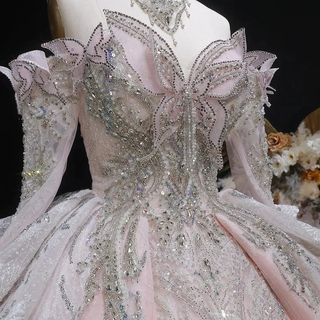 Luxury Embroidery Puff Sleeve Ball Gown Wedding Dress SW608