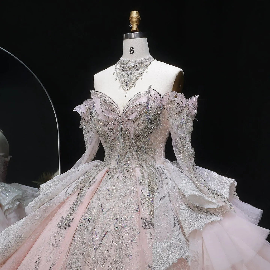 Luxury Embroidery Puff Sleeve Ball Gown Wedding Dress SW608