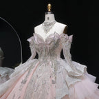 Luxury Embroidery Puff Sleeve Ball Gown Wedding Dress SW608