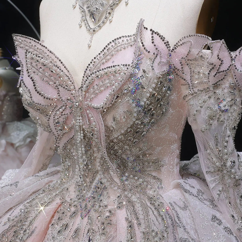 Luxury Embroidery Puff Sleeve Ball Gown Wedding Dress SW608