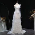 Luxury White One-Shoulder Lace Ruched Bow Mermaid Wedding Dress SW638