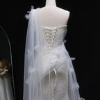 Luxury White One-Shoulder Lace Ruched Bow Mermaid Wedding Dress SW638