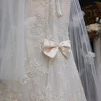 Luxury White One-Shoulder Lace Ruched Bow Mermaid Wedding Dress SW638