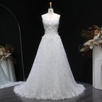 Luxury White Embroidered 3D Floral Strapless Ball Gown Wedding Dress SW639