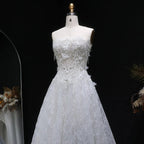 Luxury White Embroidered 3D Floral Strapless Ball Gown Wedding Dress SW639
