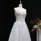 Luxury White Embroidered 3D Floral Strapless Ball Gown Wedding Dress SW639