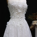 Luxury White Embroidered 3D Floral Strapless Ball Gown Wedding Dress SW639