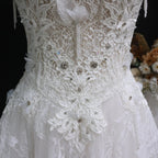 Luxury White Embroidered 3D Floral Strapless Ball Gown Wedding Dress SW639