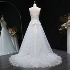 Luxury White Embroidered 3D Floral Strapless Ball Gown Wedding Dress SW639