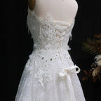 Luxury White Embroidered 3D Floral Strapless Ball Gown Wedding Dress SW639