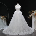 Luxury White A-Line Wedding Dress with Lace Embroidery and Overskirt SW651