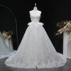 Luxury White A-Line Wedding Dress with Lace Embroidery and Overskirt SW651