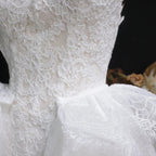 Luxury White A-Line Wedding Dress with Lace Embroidery and Overskirt SW651