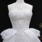 Luxury White A-Line Wedding Dress with Lace Embroidery and Overskirt SW651
