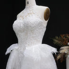 Luxury White A-Line Wedding Dress with Lace Embroidery and Overskirt SW651