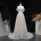 Off White Elegant Lace Pearl Embroidery Ball Gown Wedding Dress SW652