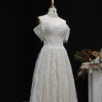 Off White Elegant Lace Pearl Embroidery Ball Gown Wedding Dress SW652