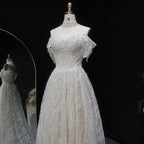 Off White Elegant Lace Pearl Embroidery Ball Gown Wedding Dress SW652