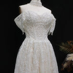 Off White Elegant Lace Pearl Embroidery Ball Gown Wedding Dress SW652