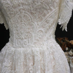 Off White Elegant Lace Pearl Embroidery Ball Gown Wedding Dress SW652