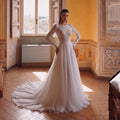 Glamorous White Long Sleeve Lace Wedding Dress with Removable Chiffon Overlay SW714