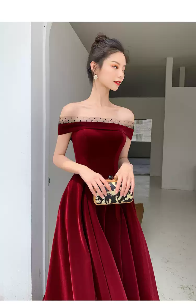 Burgundy Velvet Long Prom Dresses, A-Line Evening Dresses Y1173 Main Image