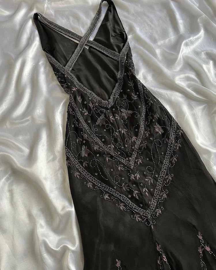 Black Chiffon Beaded Evening Dress Classy Backless Mermaid Prom Dress Y8297 by simplepromdress