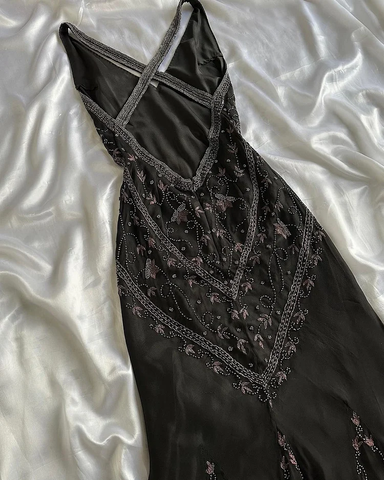 Black Chiffon Beaded Evening Dress Classy Backless Mermaid Prom Dress Y8297