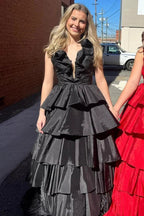 Flora | Halter Red Ruffle Tiered A-Line Prom Dress by KissProm