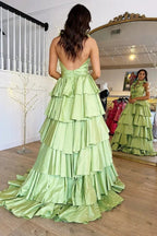 Flora | Halter Red Ruffle Tiered A-Line Prom Dress by KissProm