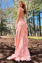 Ailani | Emerald Green Square Neck Ruffle Slit Prom Dress by KissProm