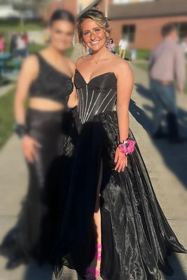Strapless Beaded Ball Gown with Slit in Hot Pink by KissProm