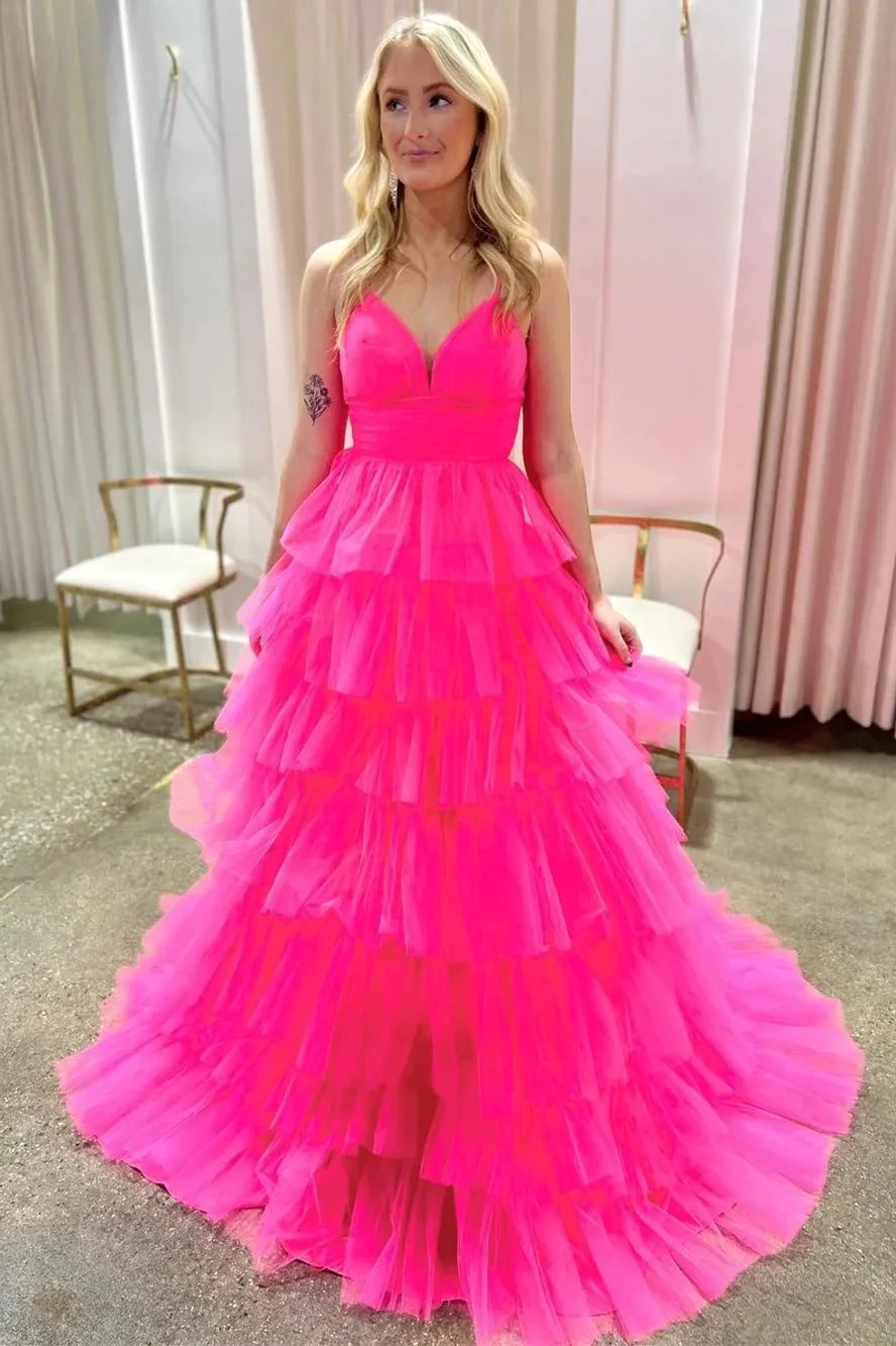 Lavender V-Neck Ruffle Tiered Long Prom Gown by KissProm