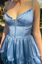 Periwinkle Corset Multi-Layer Ruffle Long Prom Dress by KissProm