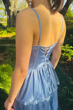 Periwinkle Corset Multi-Layer Ruffle Long Prom Dress by KissProm