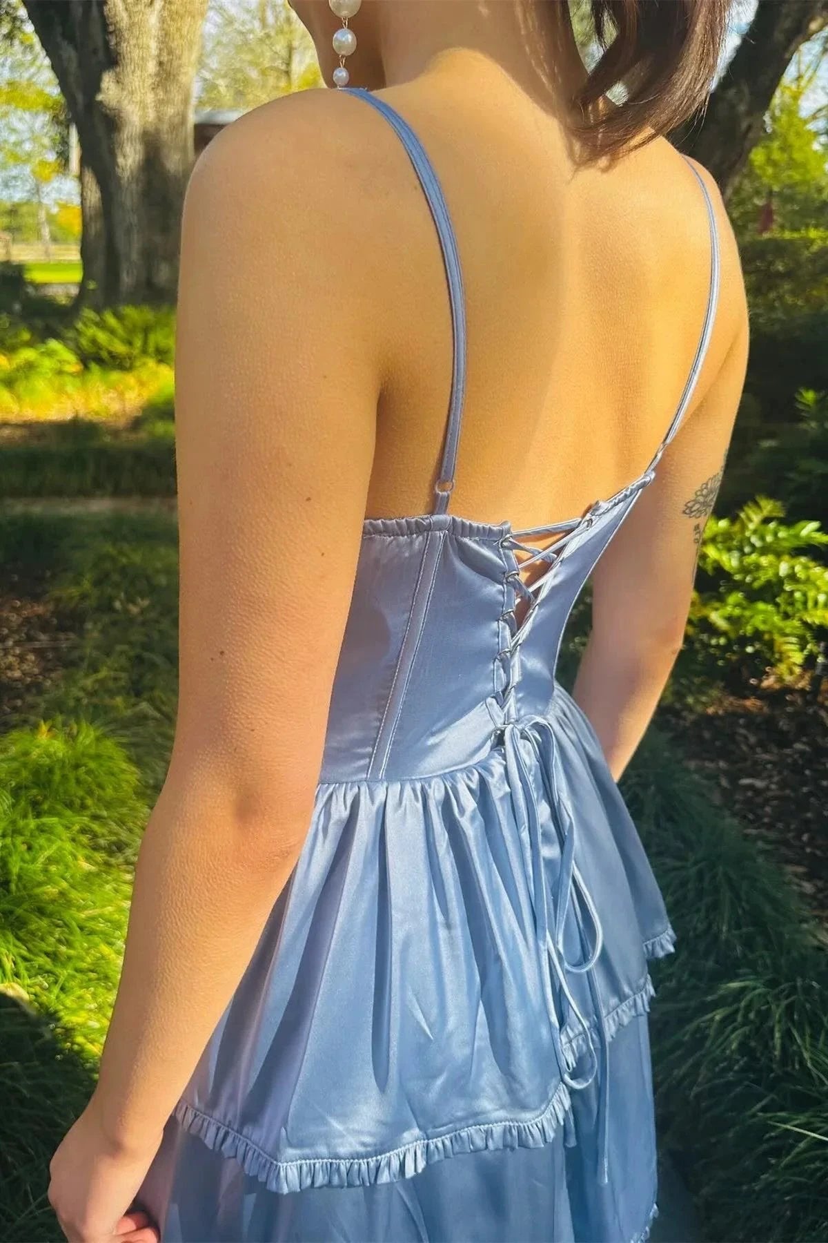 Periwinkle Corset Multi-Layer Ruffle Long Prom Dress by KissProm