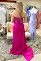 Strapless Beaded Ruched Maxi Dress with Attached Train by KissProm