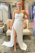 Strapless Beaded Ruched Maxi Dress with Attached Train by KissProm