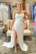 Strapless Beaded Ruched Maxi Dress with Attached Train by KissProm