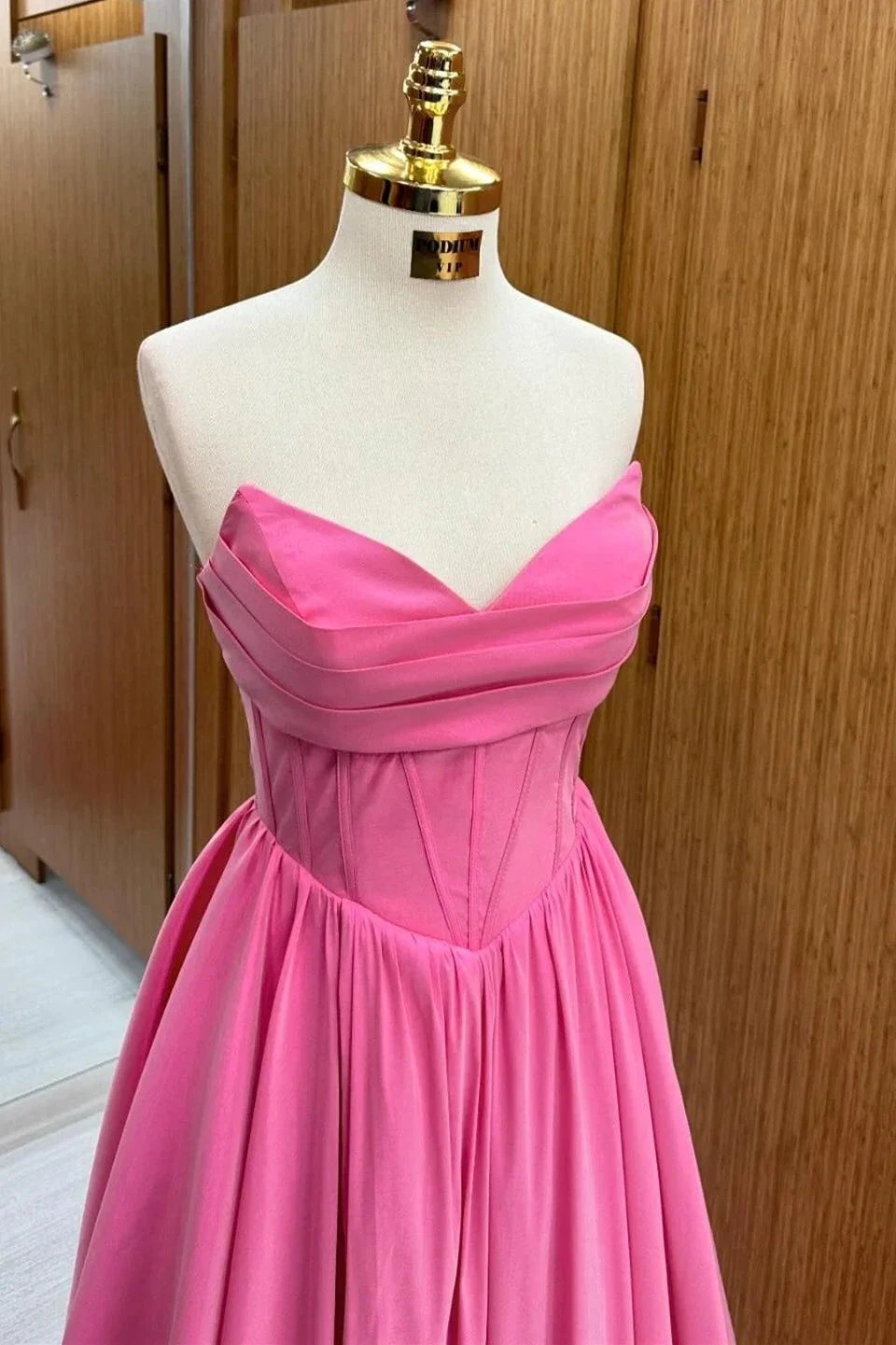 Hot Pink Strapless Lace-Up A-Line Long Formal Dress by KissProm