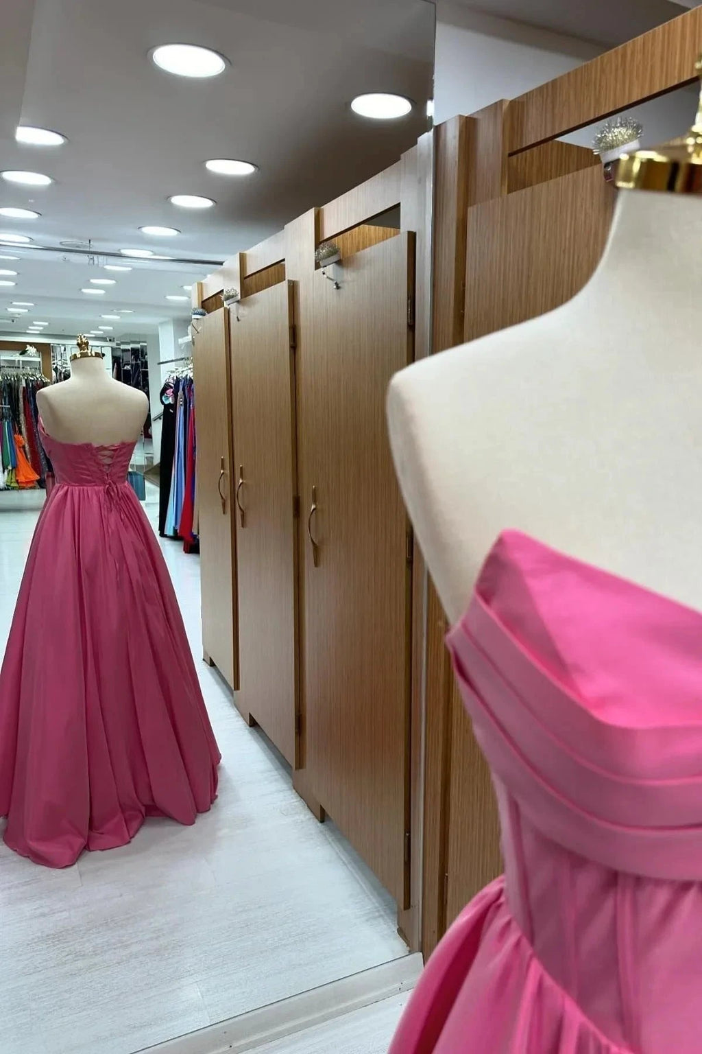 Hot Pink Strapless Lace-Up A-Line Long Formal Dress by KissProm