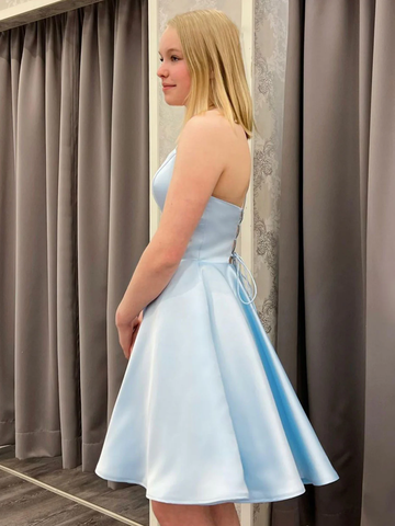 Blue Satin Blue Homecoming Dress 18th Graduation Dress Y3074