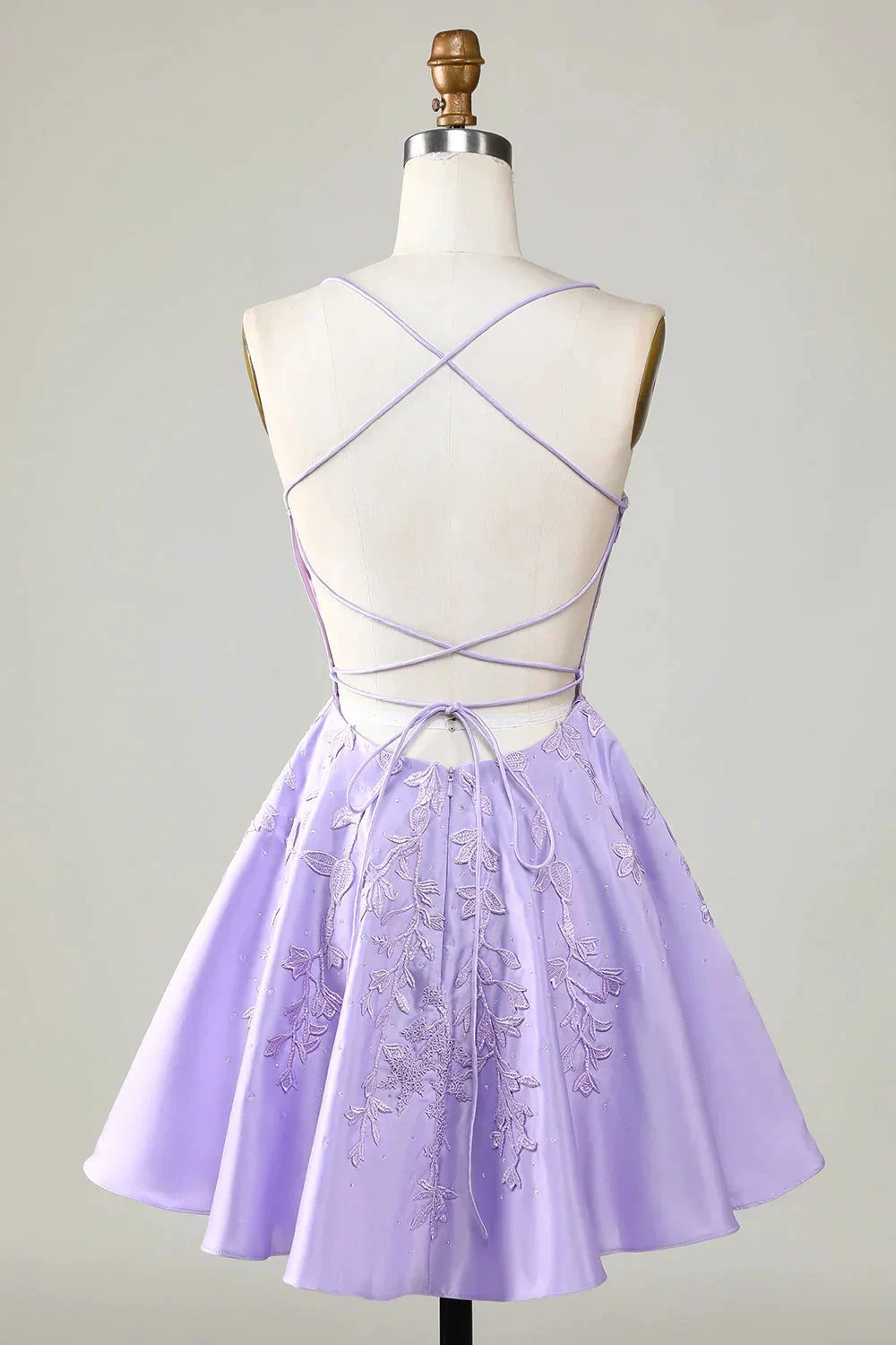 Purple Corset A-Line Satin Short Homecoming Dress With Lace Y3066 by simplepromdress